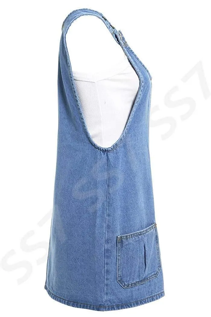 NEW Womens Denim Dungaree Ladies Dress Jean Pinafore Skirt Sizes 6 8 10 12 14 16