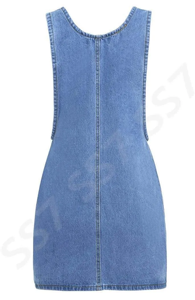 NEW Womens Denim Dungaree Ladies Dress Jean Pinafore Skirt Sizes 6 8 10 12 14 16