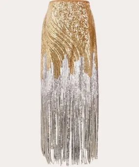 No Pise La Grama Women's Catalina Sequined Fringed Midi Skirt