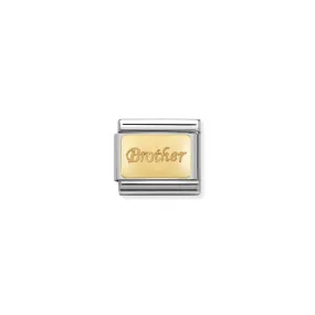 Nomination Composable Classic Link Engraved Signs Brother in Stainless Steel with 18k Gold