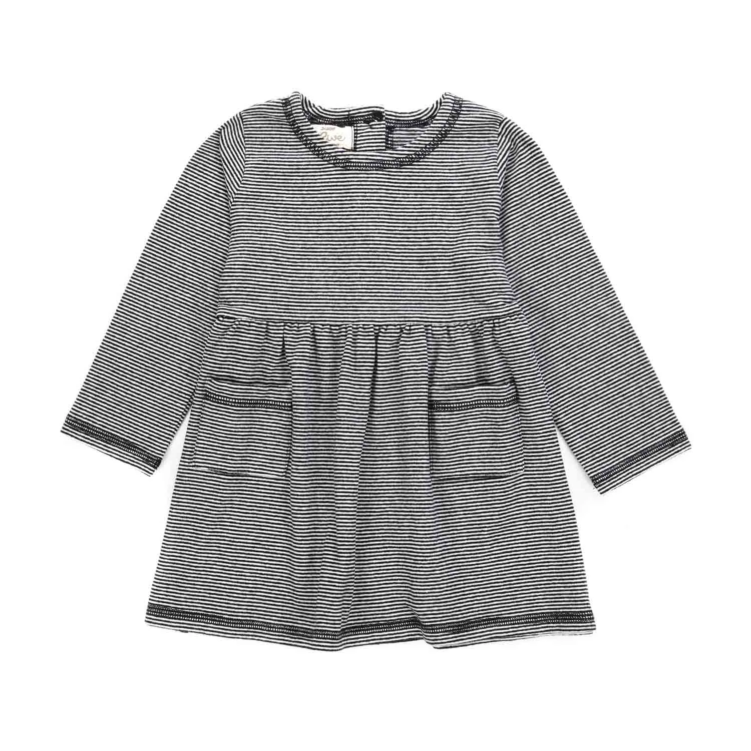 Olive Striped Cotton Blend Dress For Girl