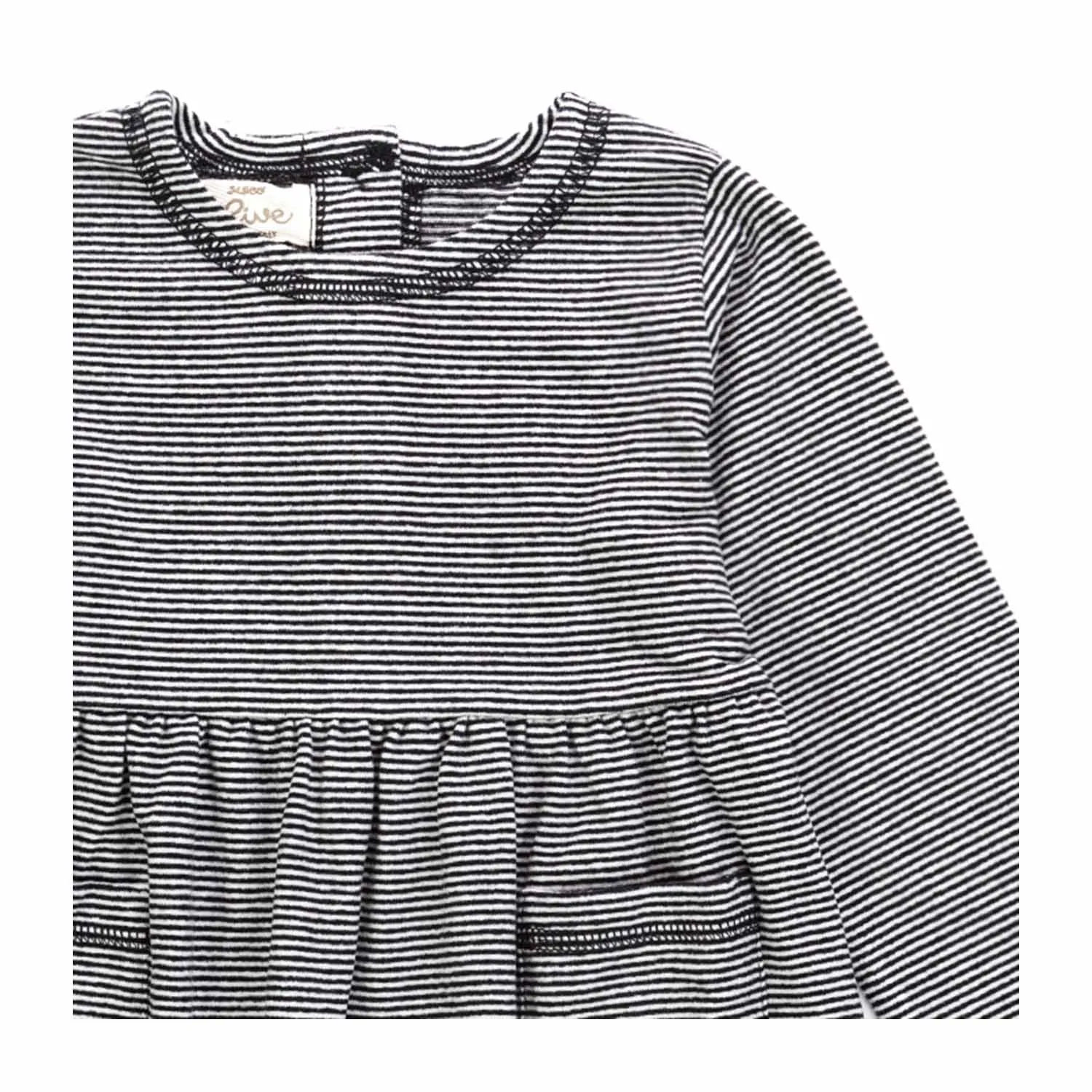 Olive Striped Cotton Blend Dress For Girl