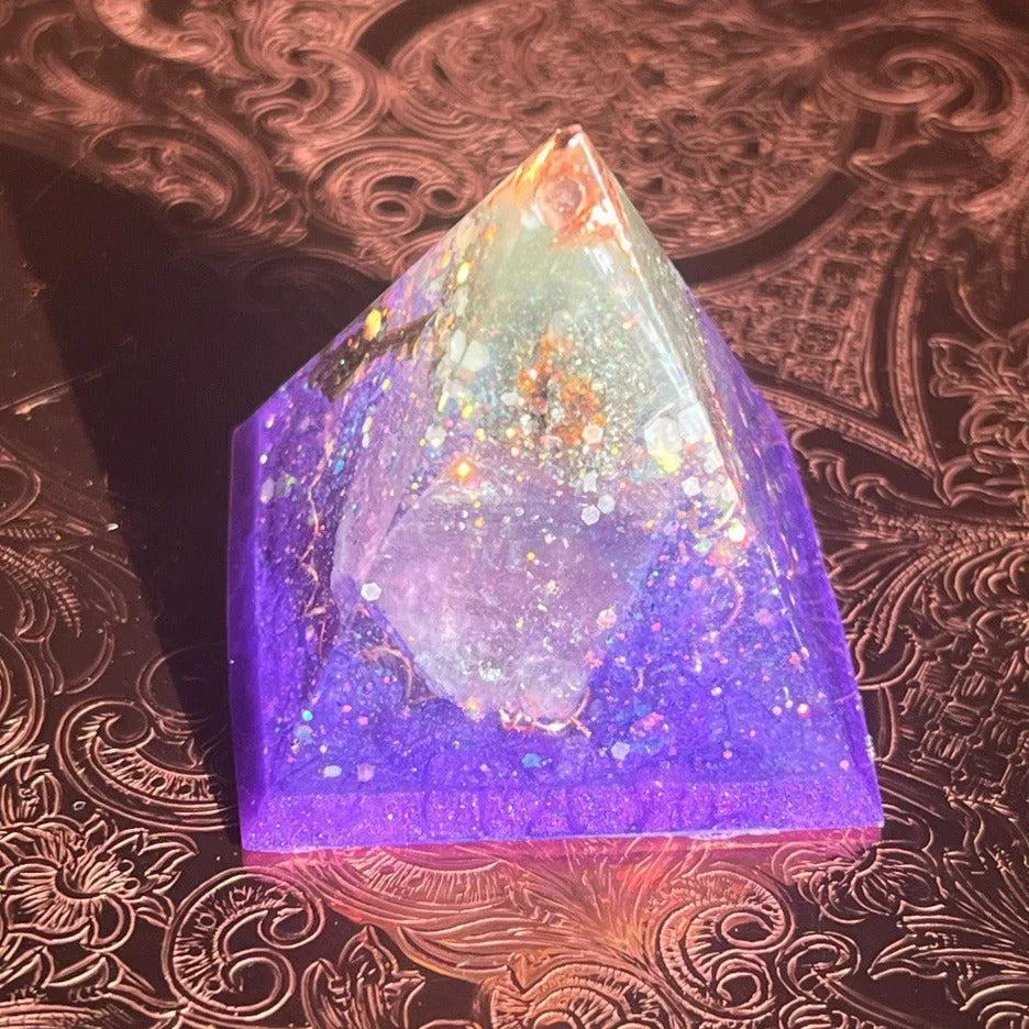 Orgonite Pyramid ~handmade Pyramid with key and loaded with metals and crystals~ Great for EMF protection and Gifting