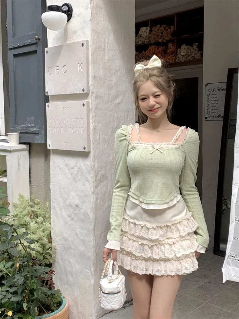 Pastel Fairycore Lace Long Sleeve Top