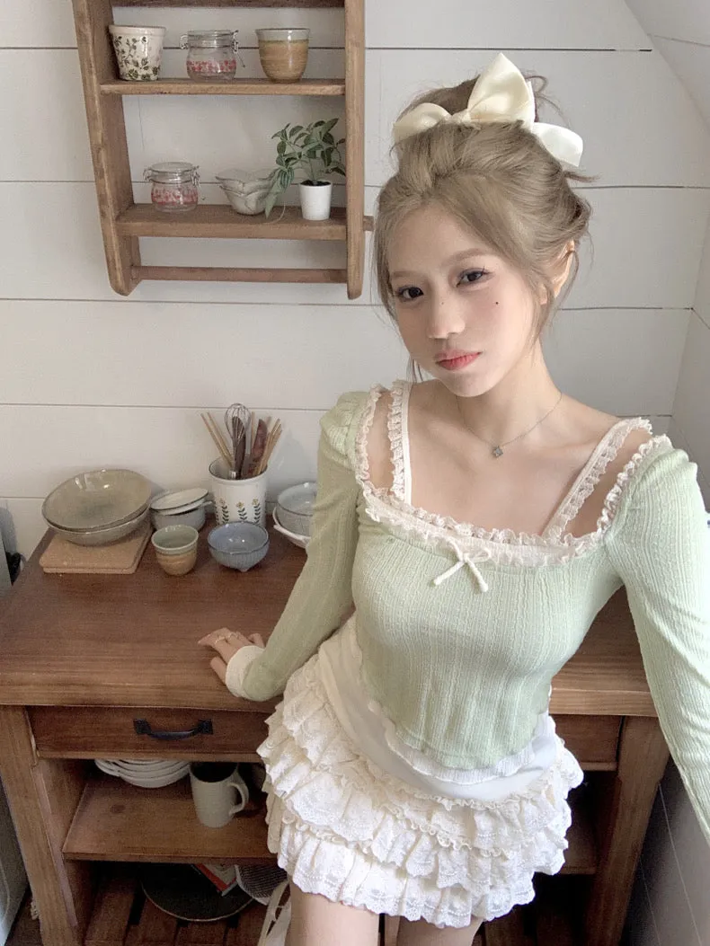 Pastel Fairycore Lace Long Sleeve Top