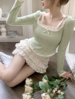 Pastel Fairycore Lace Long Sleeve Top