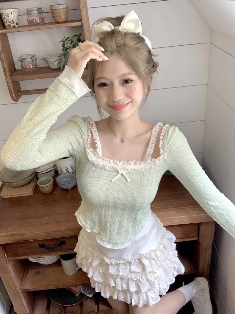 Pastel Fairycore Lace Long Sleeve Top