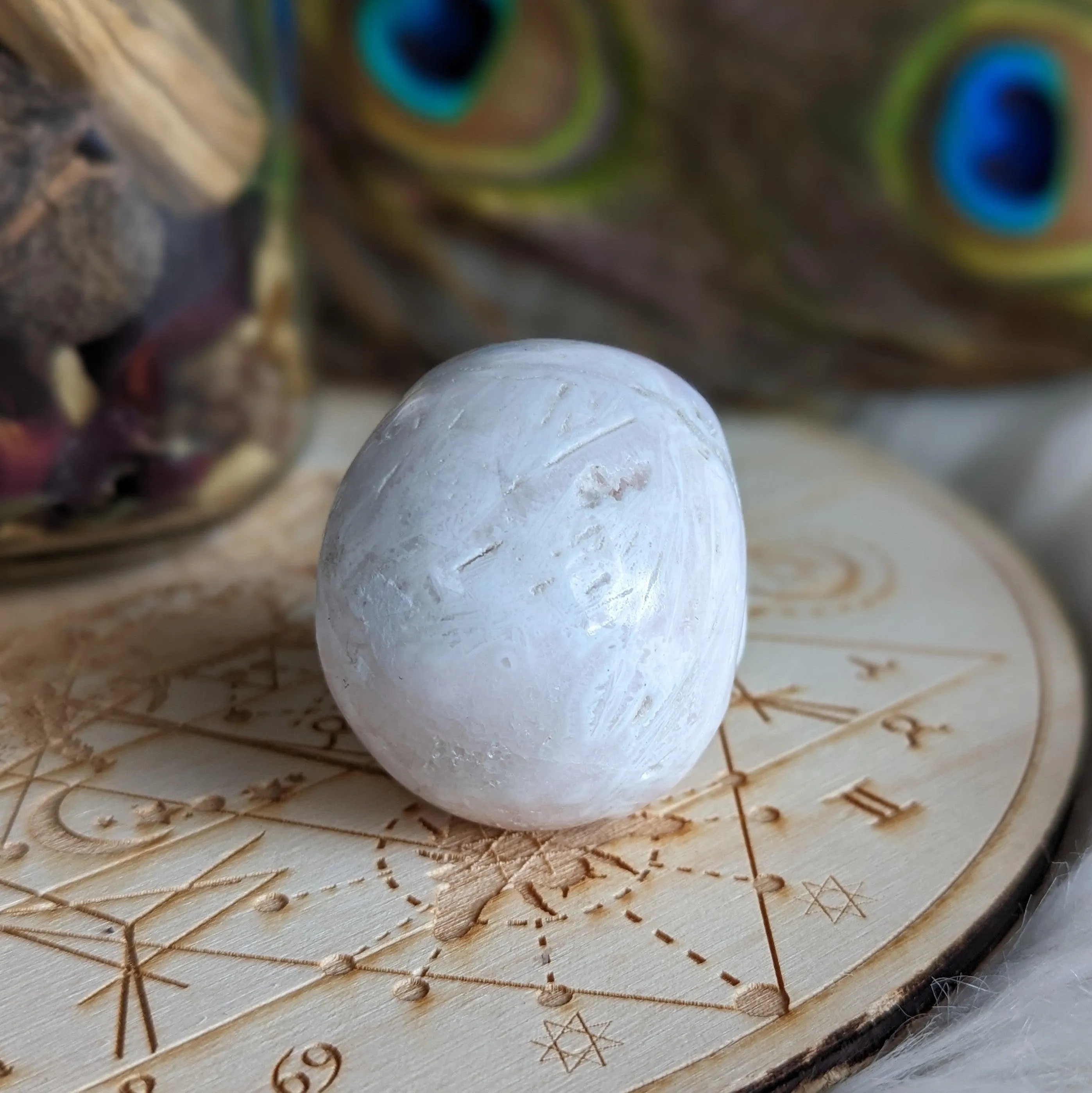 Pink Mangano Calcite Skull Carving with Druzy ~ Resonates with the Heart Frequency