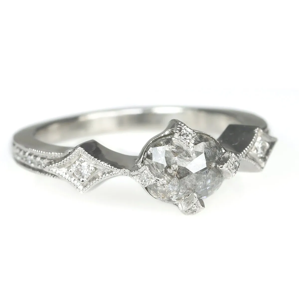 Platinum and Diamond Antique Prong-Set Ring