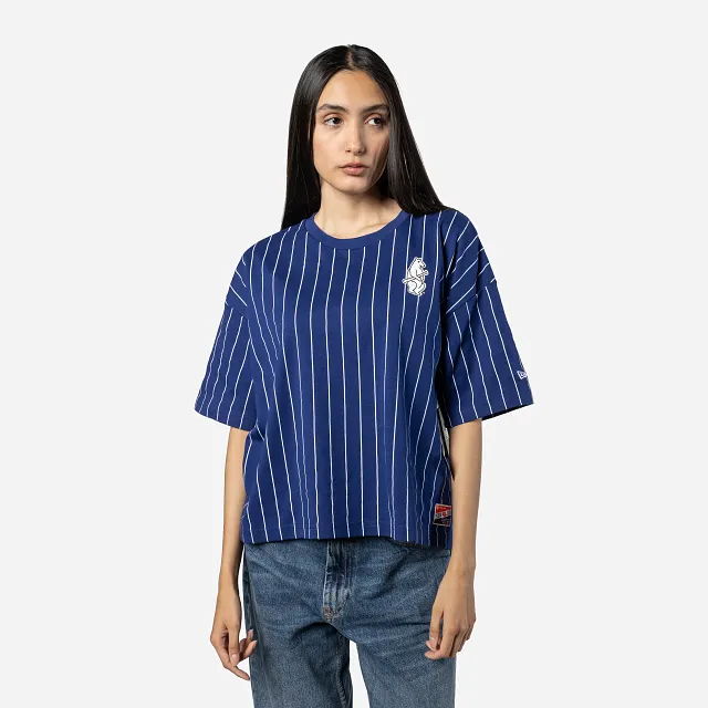 Playera Manga Corta Chicago Cubs MLB Throwback Pinstripe para Mujer