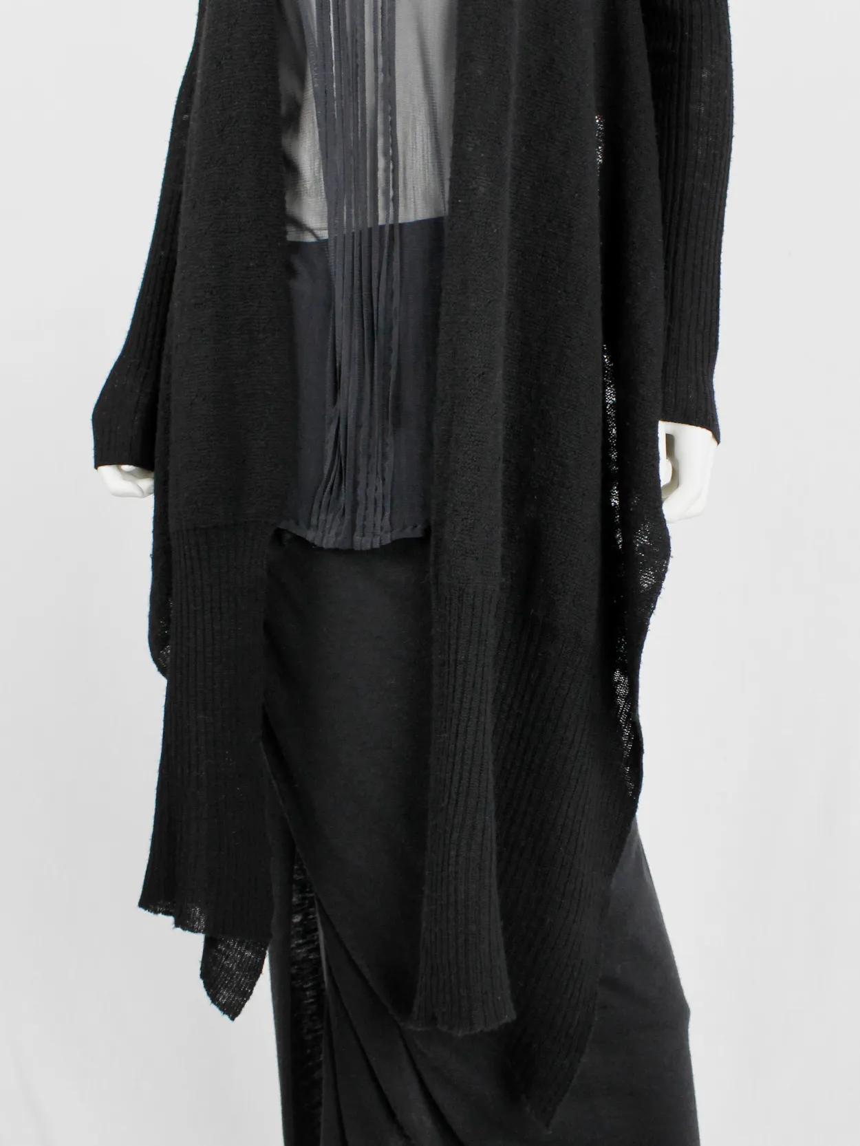 Rick Owens MOOG black cardigan with long front panels and patterned knit — fall 2005