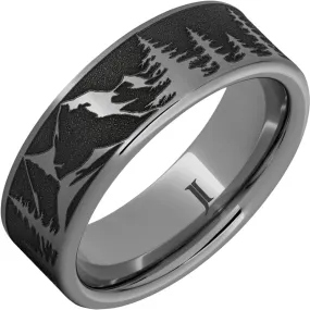 Rugged Tungsten Mountain Pine Forest Scene Ring