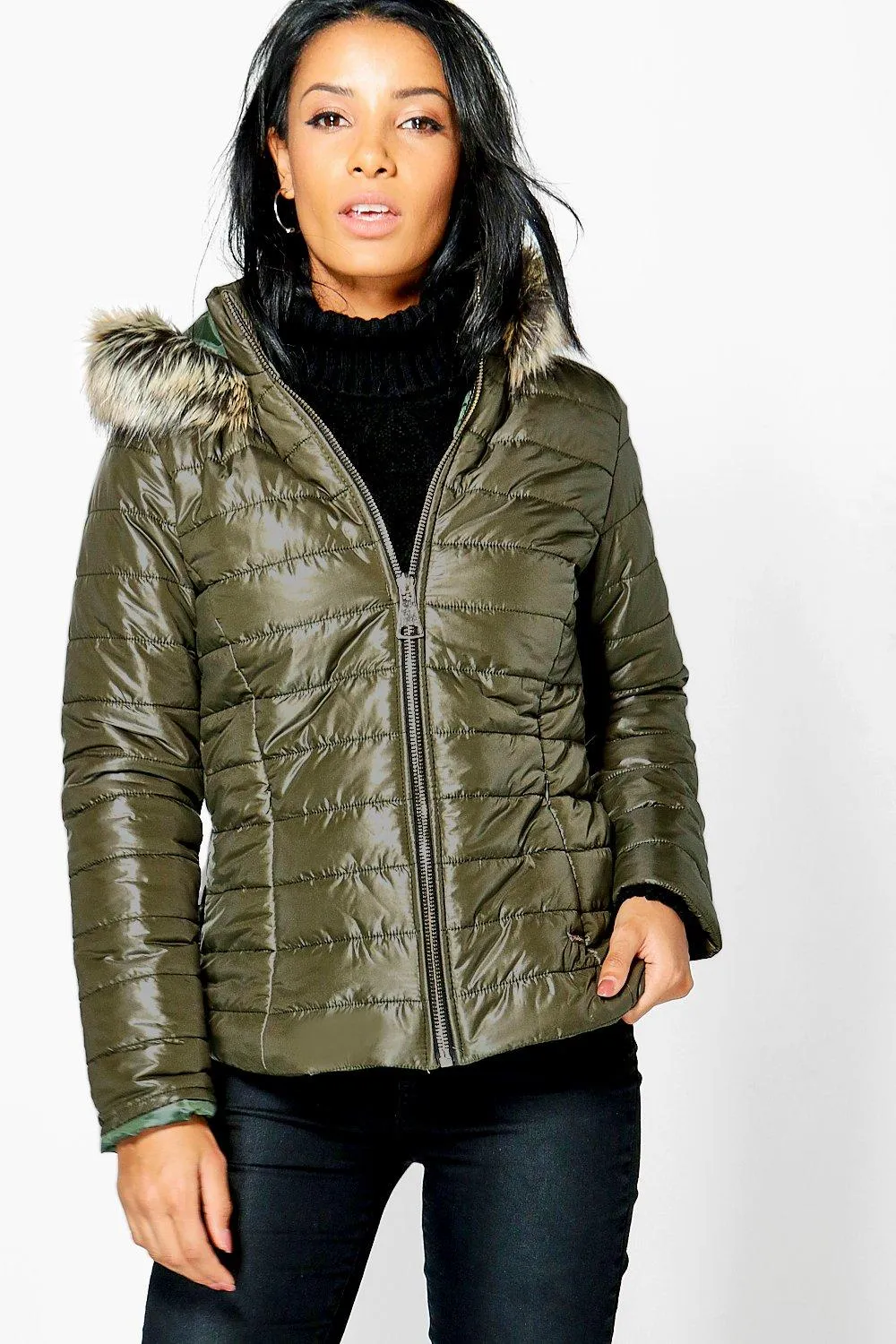 Sarah Faux Fur Hood Quilted Jacket