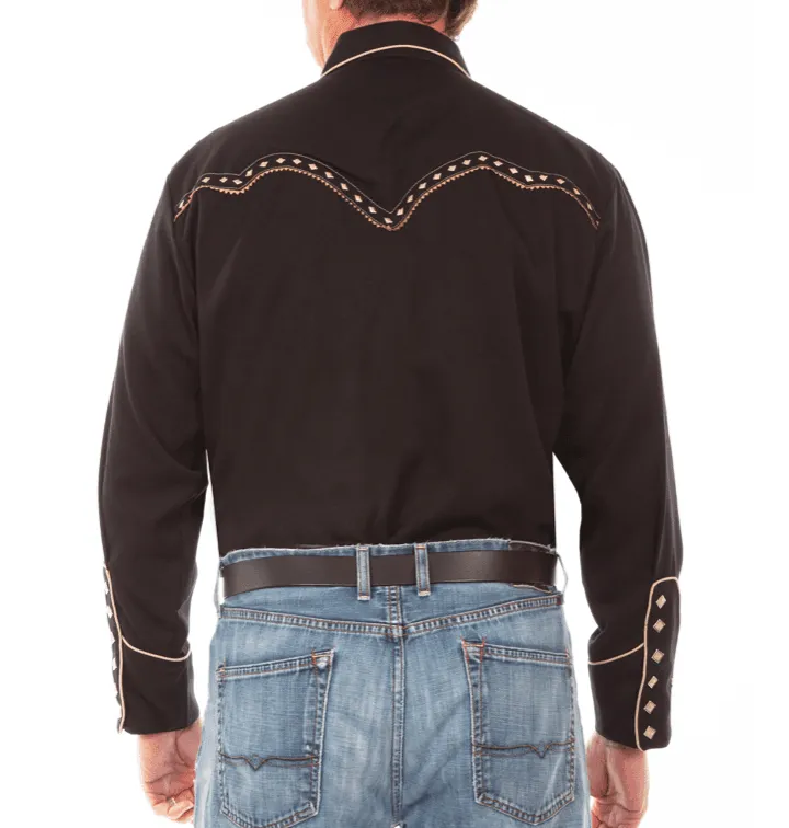 Scully Men's Black Diamond Yoke Embroidered Western Snap Up Shirt P-898