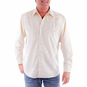 Scully Men's Floral Tooled Embroidered Western Snap Shirt in Ivory