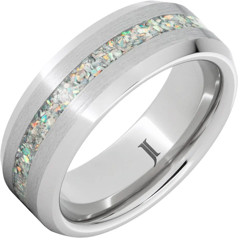 Serinium Ring with Crushed Opal Inlay and Satin Finish