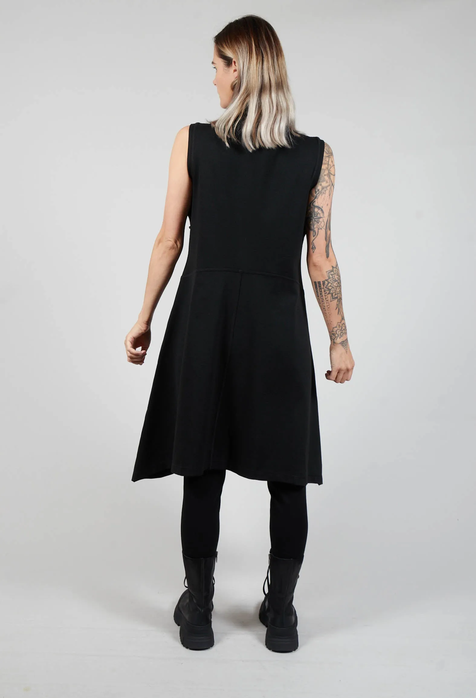 Sleeveless A Line Dress with Front Zip in Black