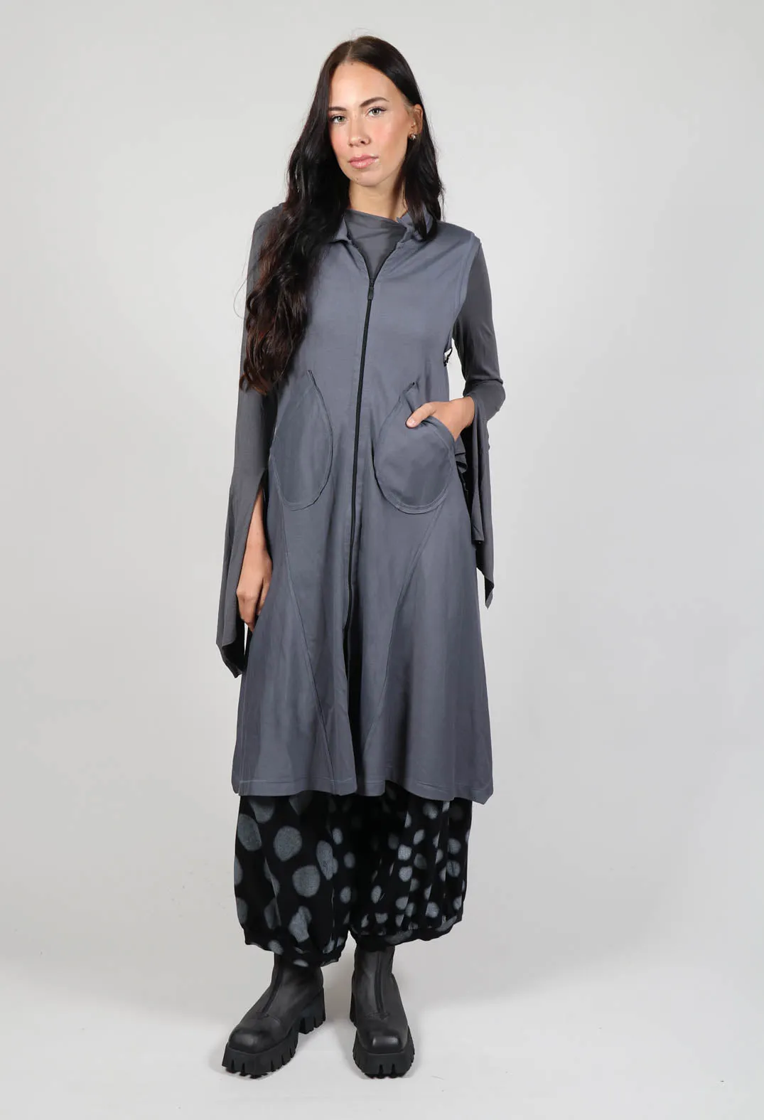 Sleeveless A Line Dress with Front Zip in Grey