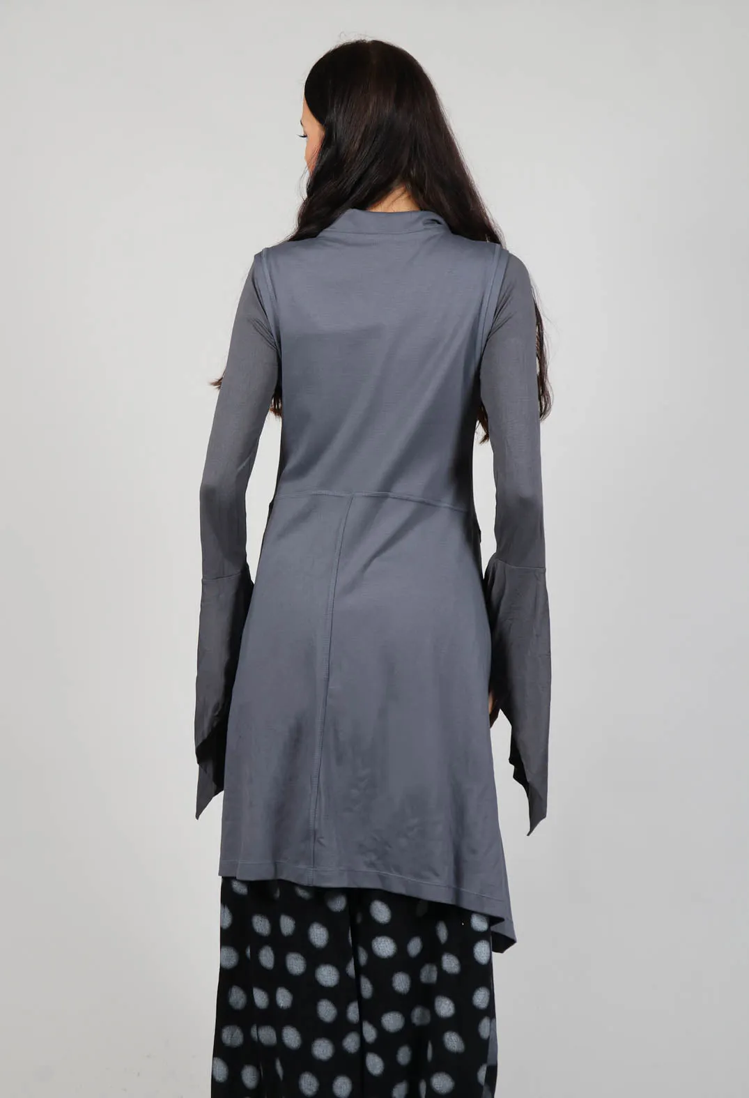 Sleeveless A Line Dress with Front Zip in Grey