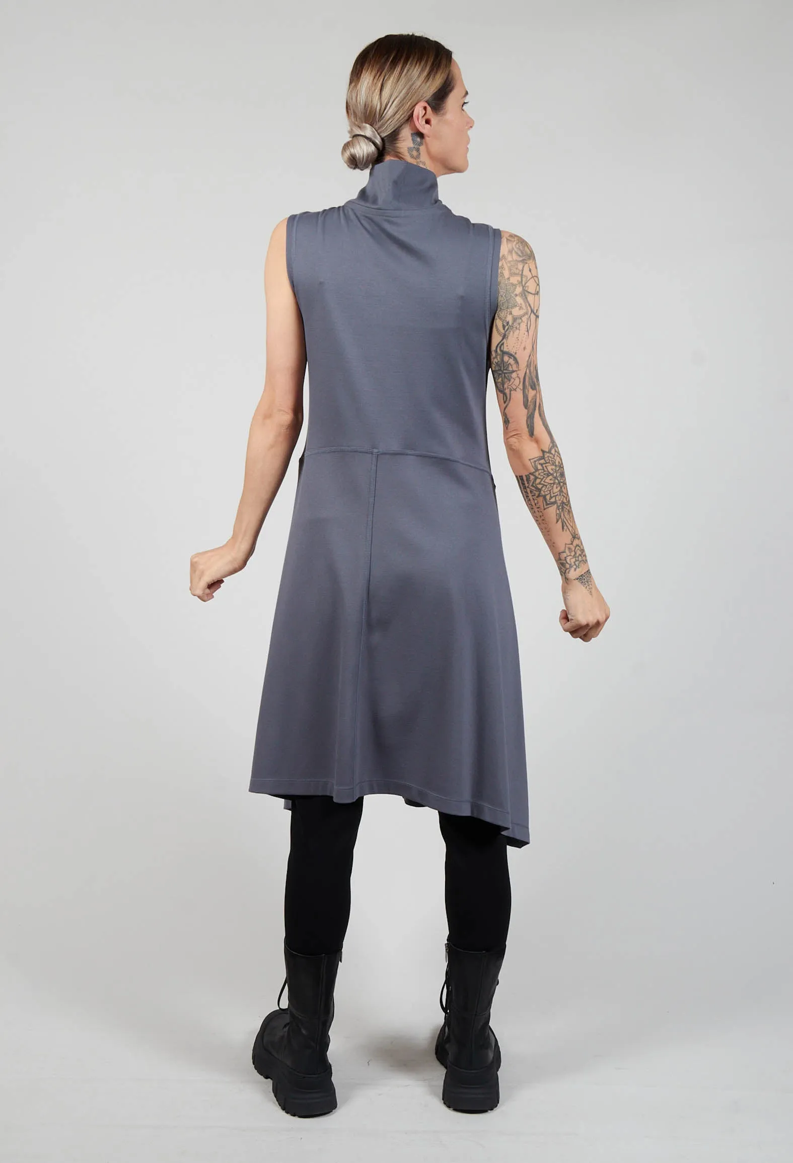 Sleeveless A Line Dress with Front Zip in Grey