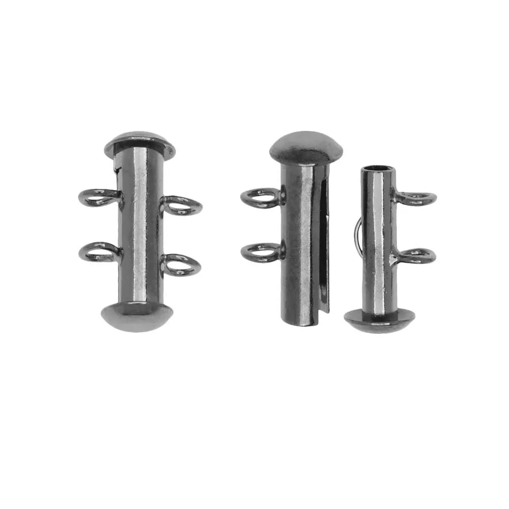 Slide Tube Clasps, 2-Strand with Vertical Loops 16.5x4mm, Gunmetal Finish (4 Sets)