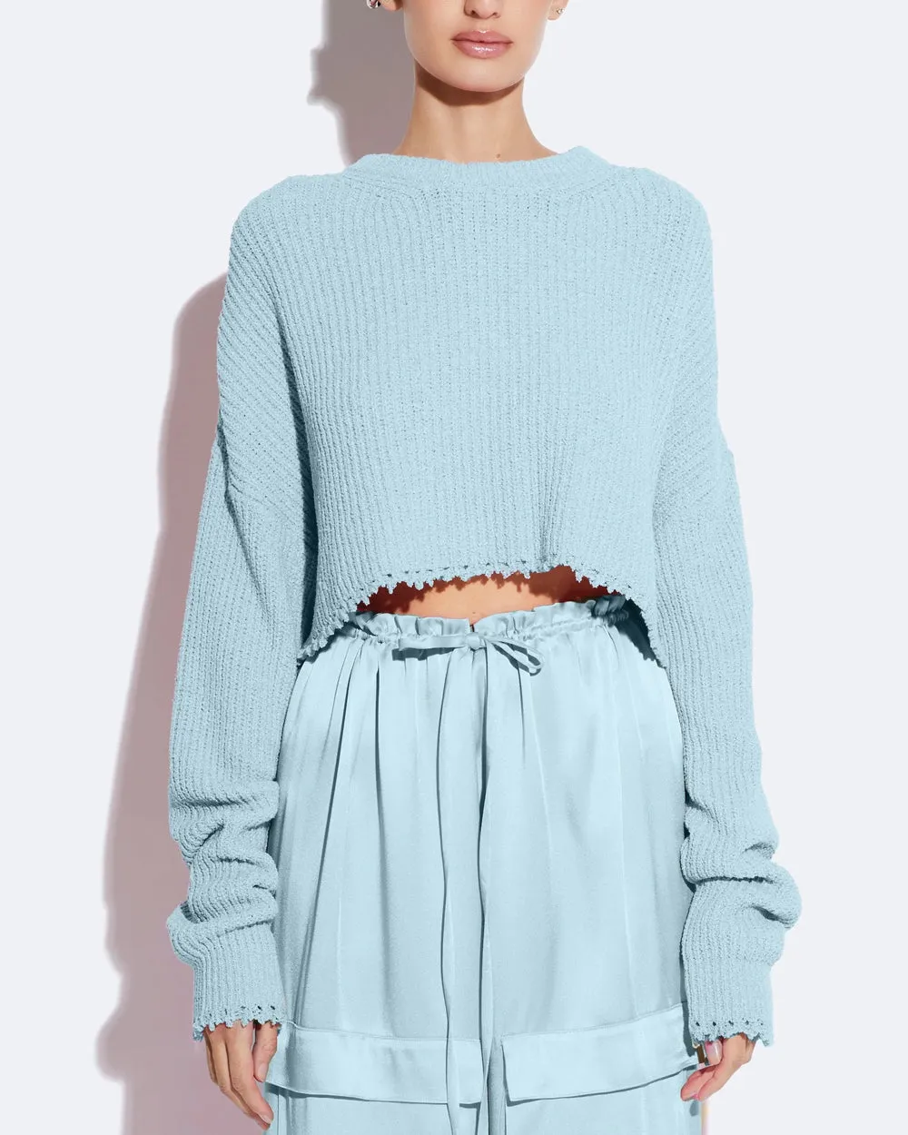 Soft Blue Long Sleeve Crop Pullover