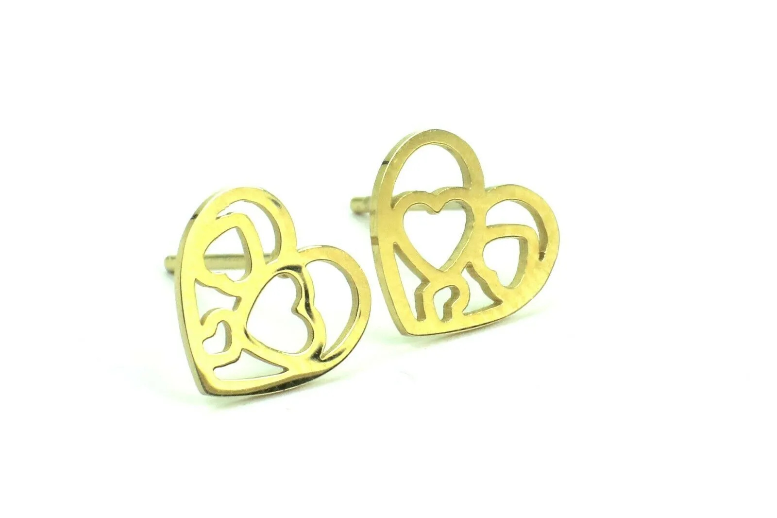 Solid Gold Ladies Jewelry Simple Heart with in Heart Design Earnings SE6