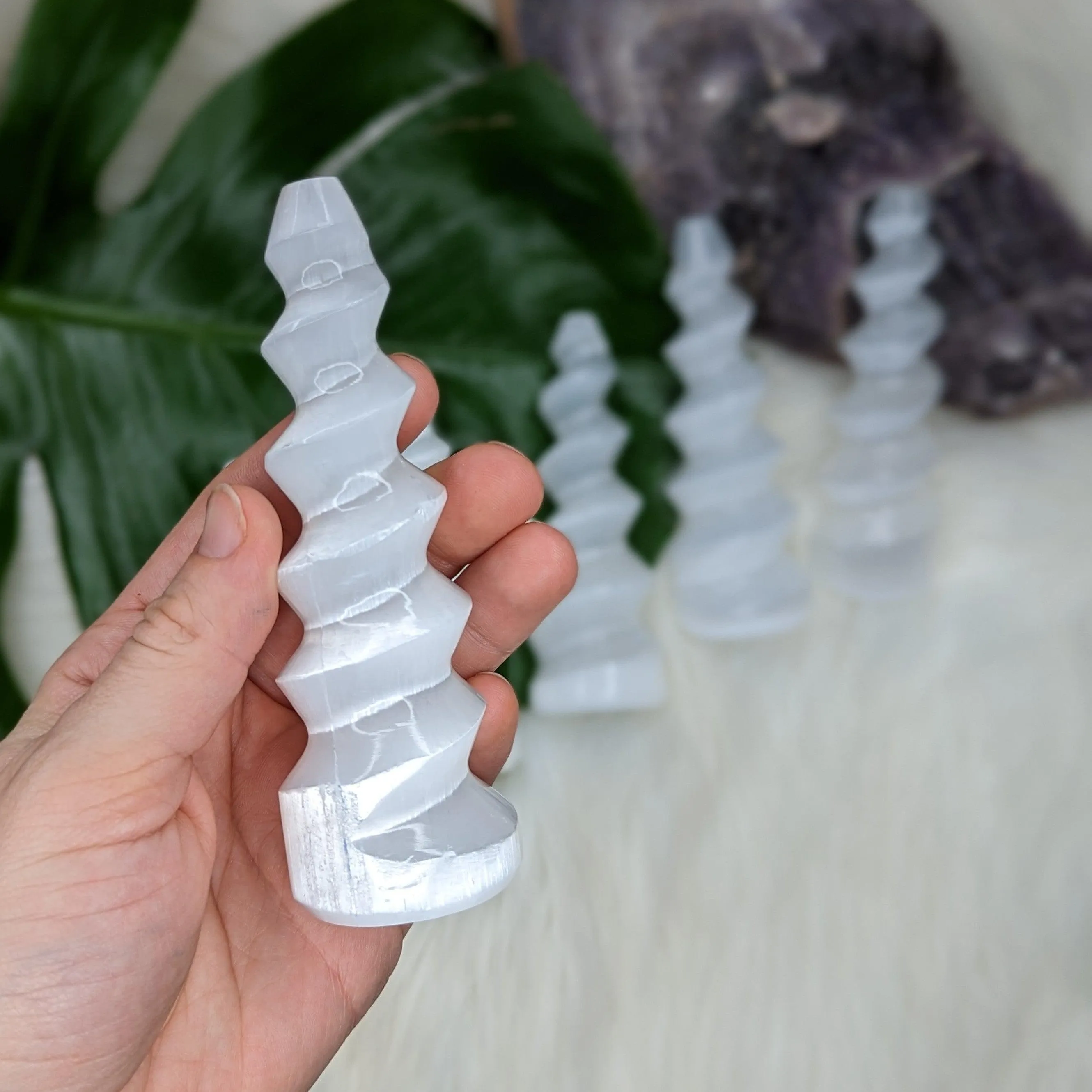 Spiral ~ Magical Unicorn Horn Selenite Wand~ Cleansing and Energizing