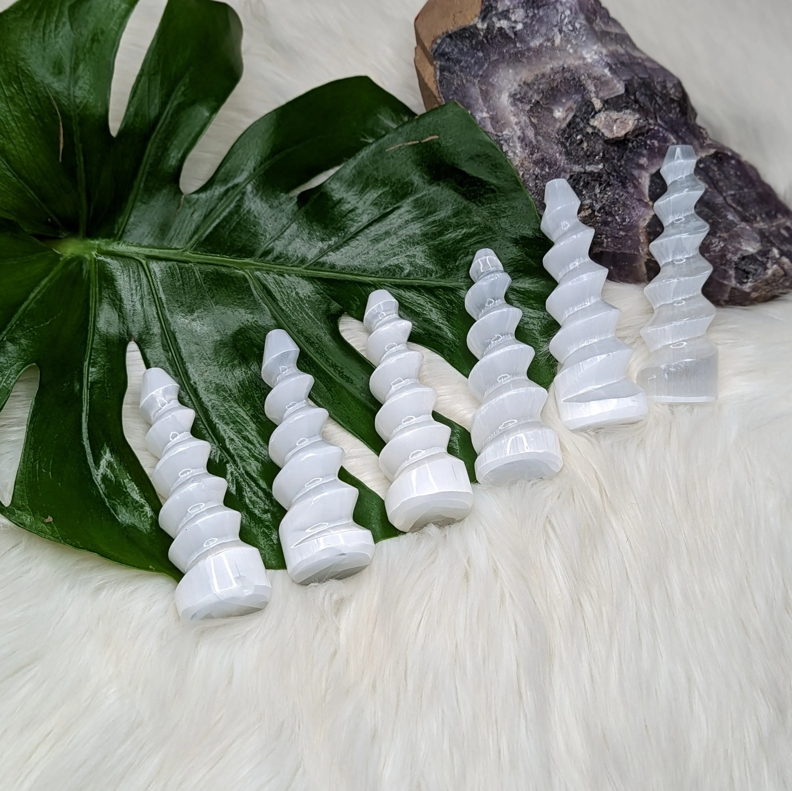 Spiral ~ Magical Unicorn Horn Selenite Wand~ Cleansing and Energizing