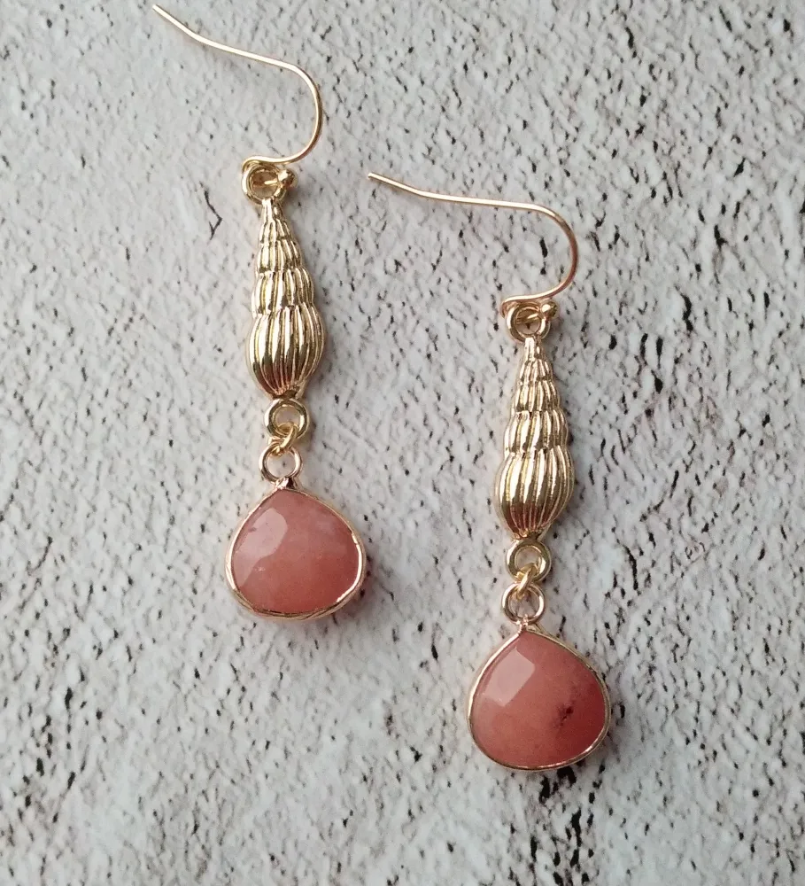 Spiral Shell Single Gem Drop Earrings