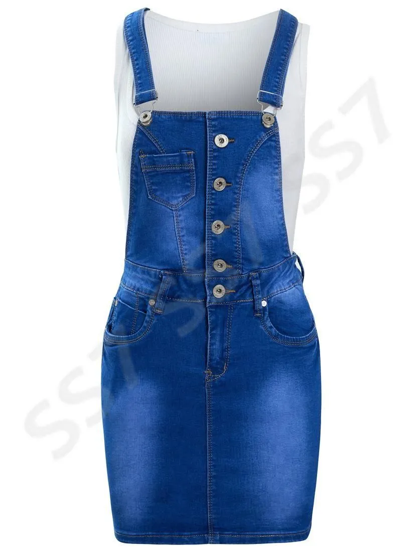  Stonewashed Blue Denim Pinafore Skirt