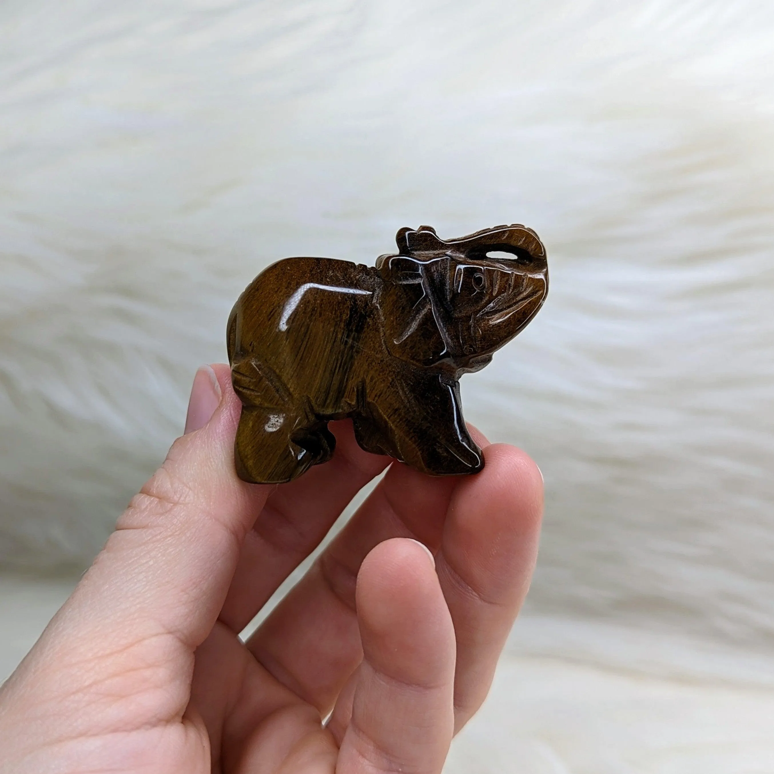 Tiger's Eye Elephant Carvings