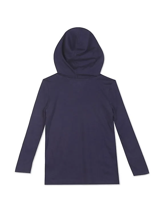 Tommy Hilfiger Kids Girls Blue Long Sleeve Brand Print Hood T-Shirt