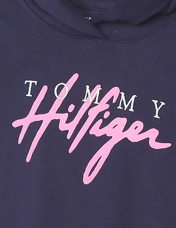 Tommy Hilfiger Kids Girls Blue Long Sleeve Brand Print Hood T-Shirt