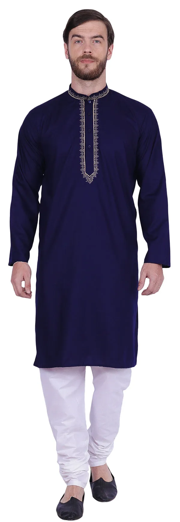 Traditional Embroidered Men's Kurta Pajama Party Wear India Clothes (Blue)