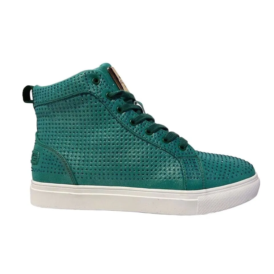 Travel Fox Men's Green Rhinestone Leather High Top Sneakers 9210-27