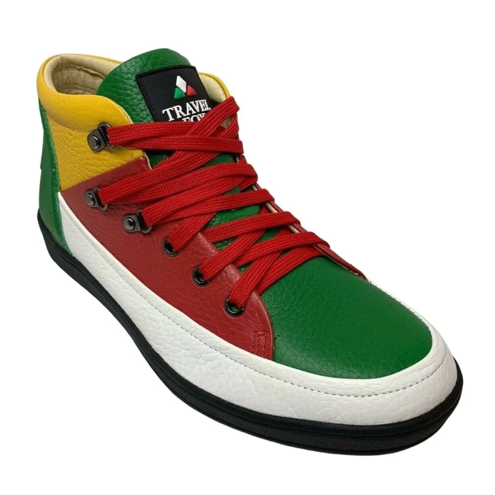 Travel Fox Men's Red/Green/White/Yellow/Black Leather High Top Sneakers 916103-133