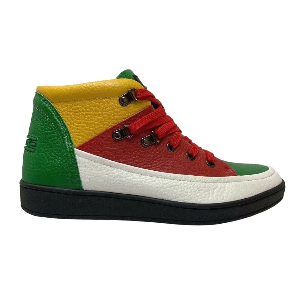 Travel Fox Men's Red/Green/White/Yellow/Black Leather High Top Sneakers 916103-133