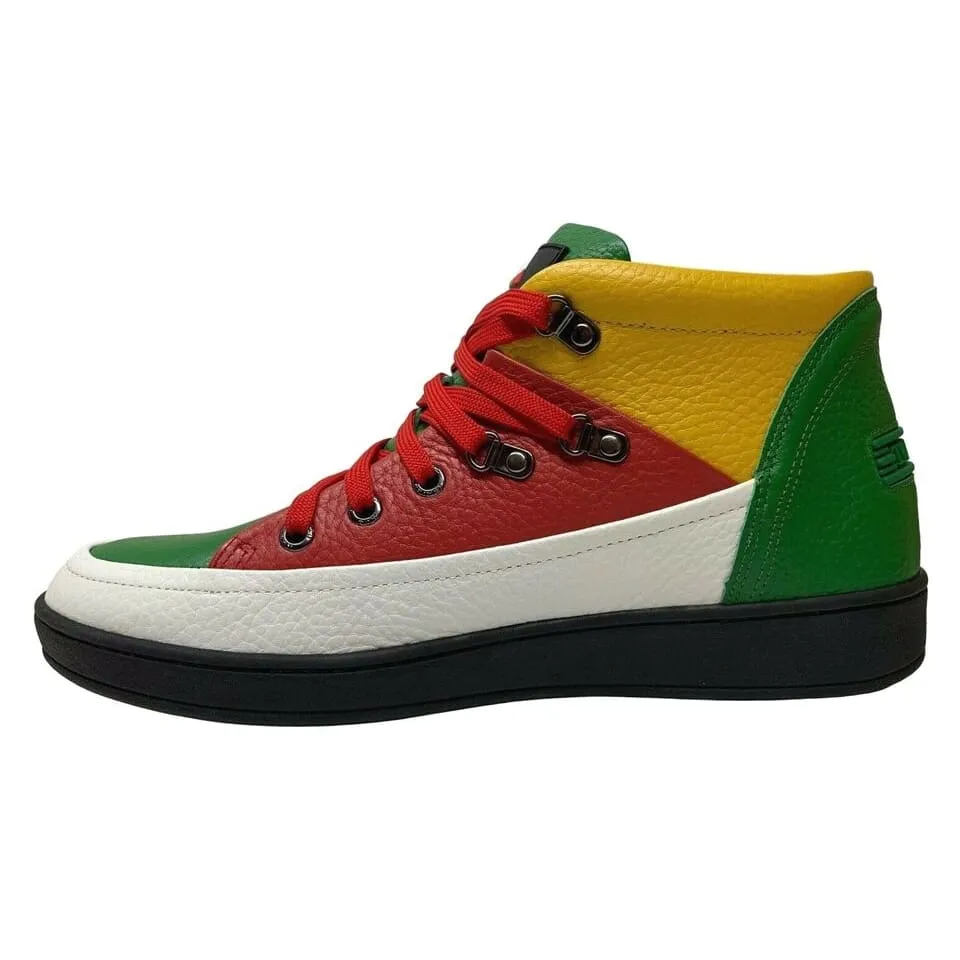 Travel Fox Men's Red/Green/White/Yellow/Black Leather High Top Sneakers 916103-133