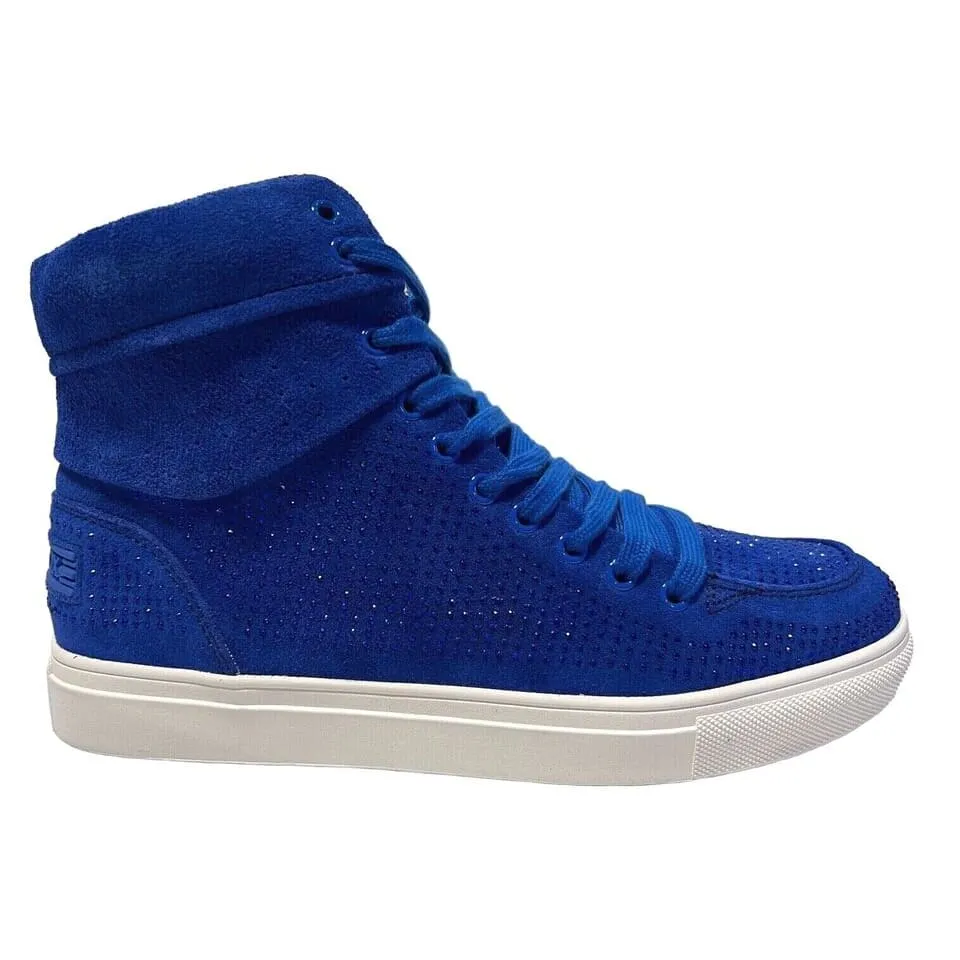 Travel Fox Men's Royal Blue Rhinestoned Suede High Top Sneakers 9220-05