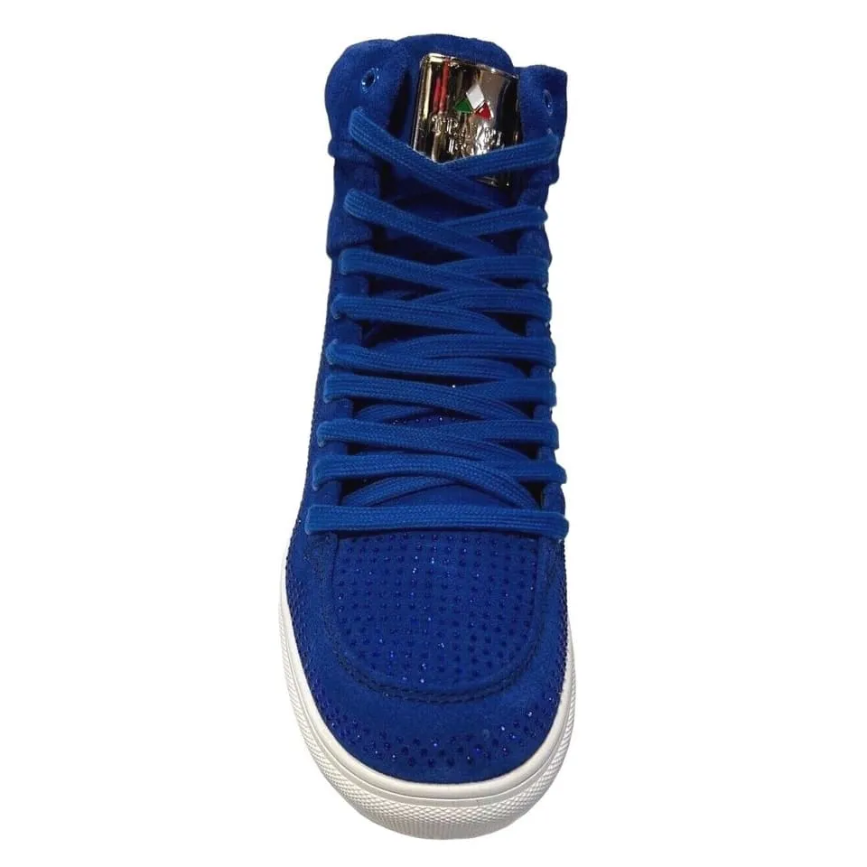 Travel Fox Men's Royal Blue Rhinestoned Suede High Top Sneakers 9220-05