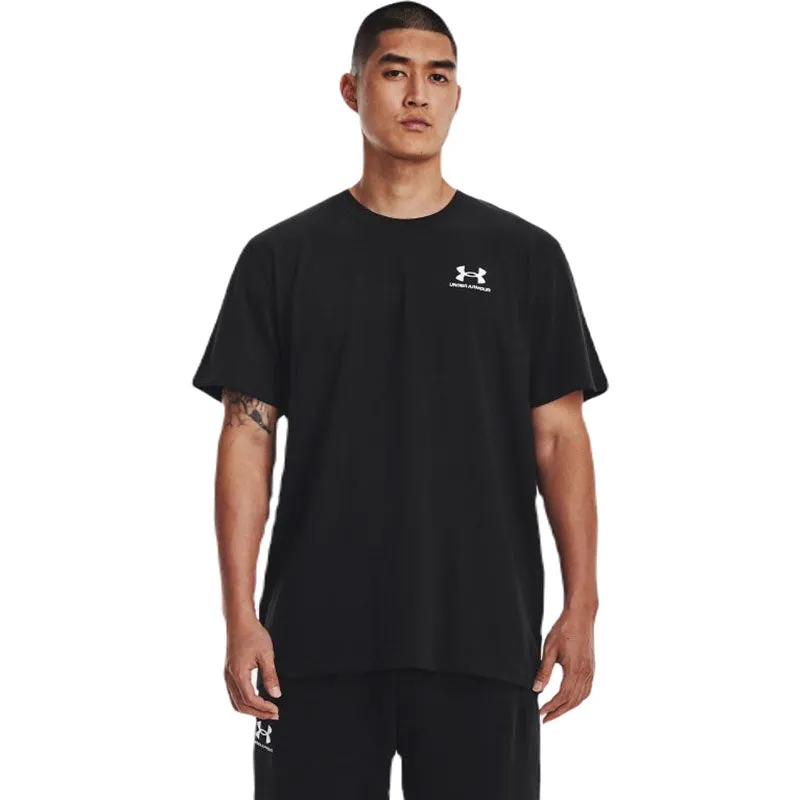 Under Armour Men's Black/White Logo Embroidered Heavyweight Short Sleeve