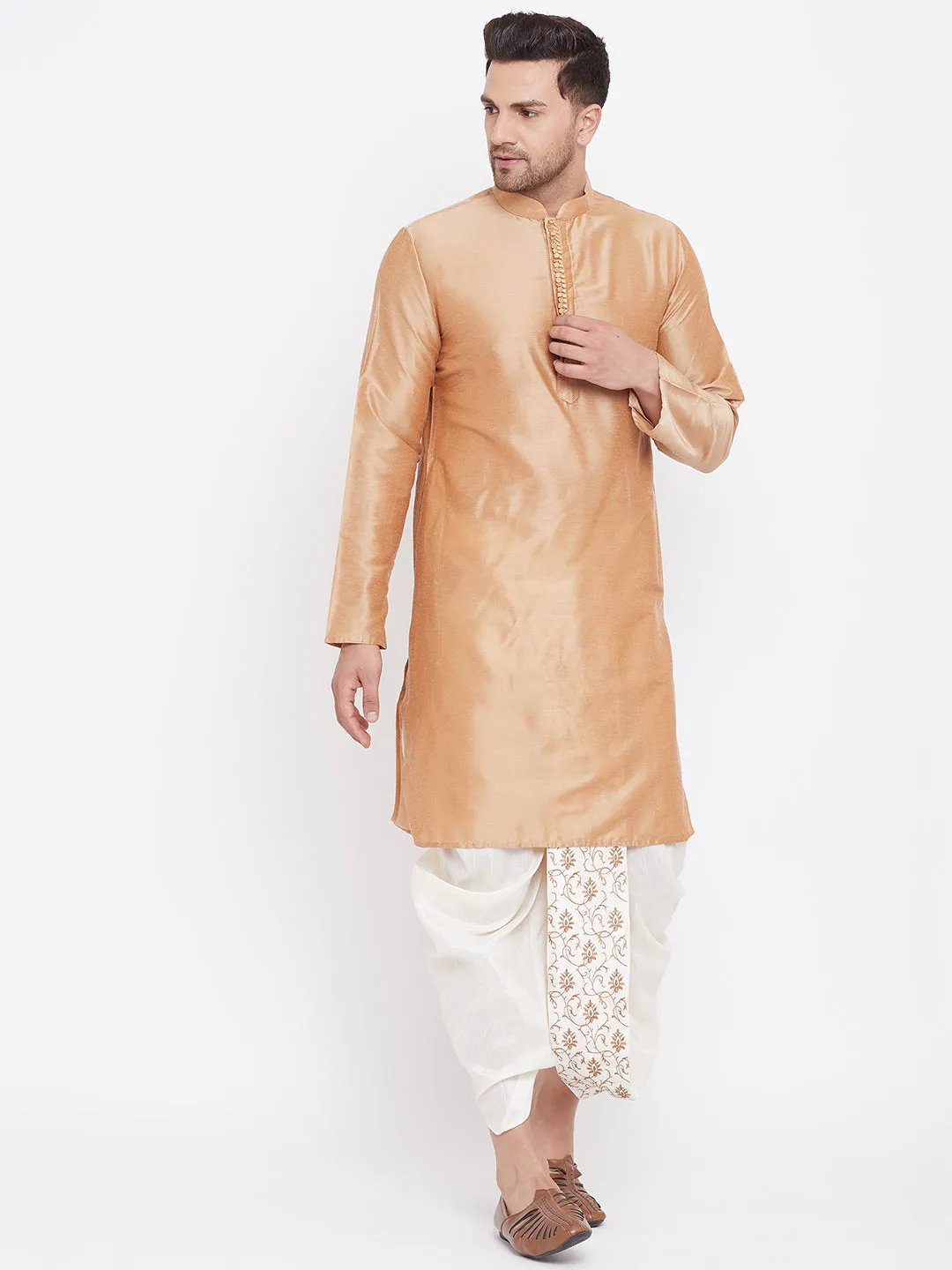 VM By VASTRAMAY Men's Cream Silk Blend Embroidered Dhoti