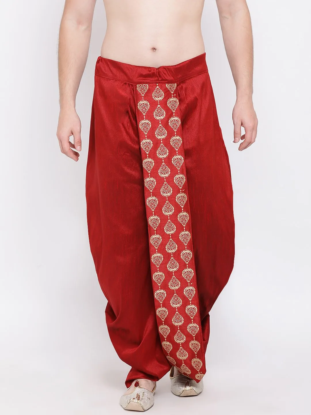 VM By VASTRAMAY Men's Maroon Embroidered Dhoti Pant