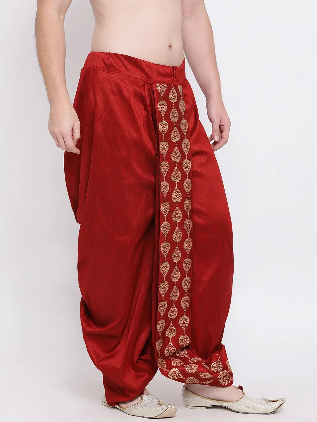 VM By VASTRAMAY Men's Maroon Embroidered Dhoti Pant