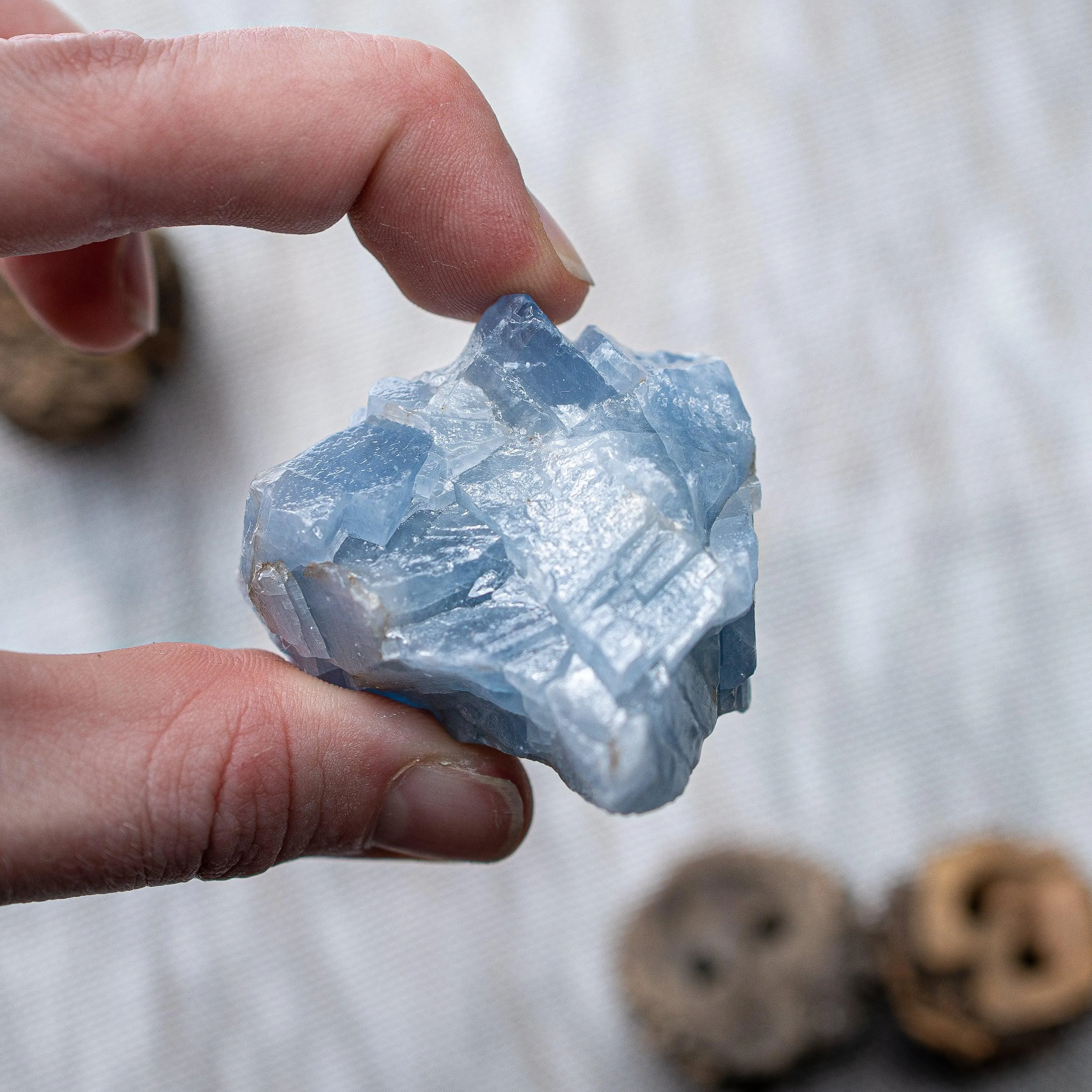 Watery Blue Calcite Small Free Form Specimen Set of 2 from Mexico~ Beautiful Acid Wash