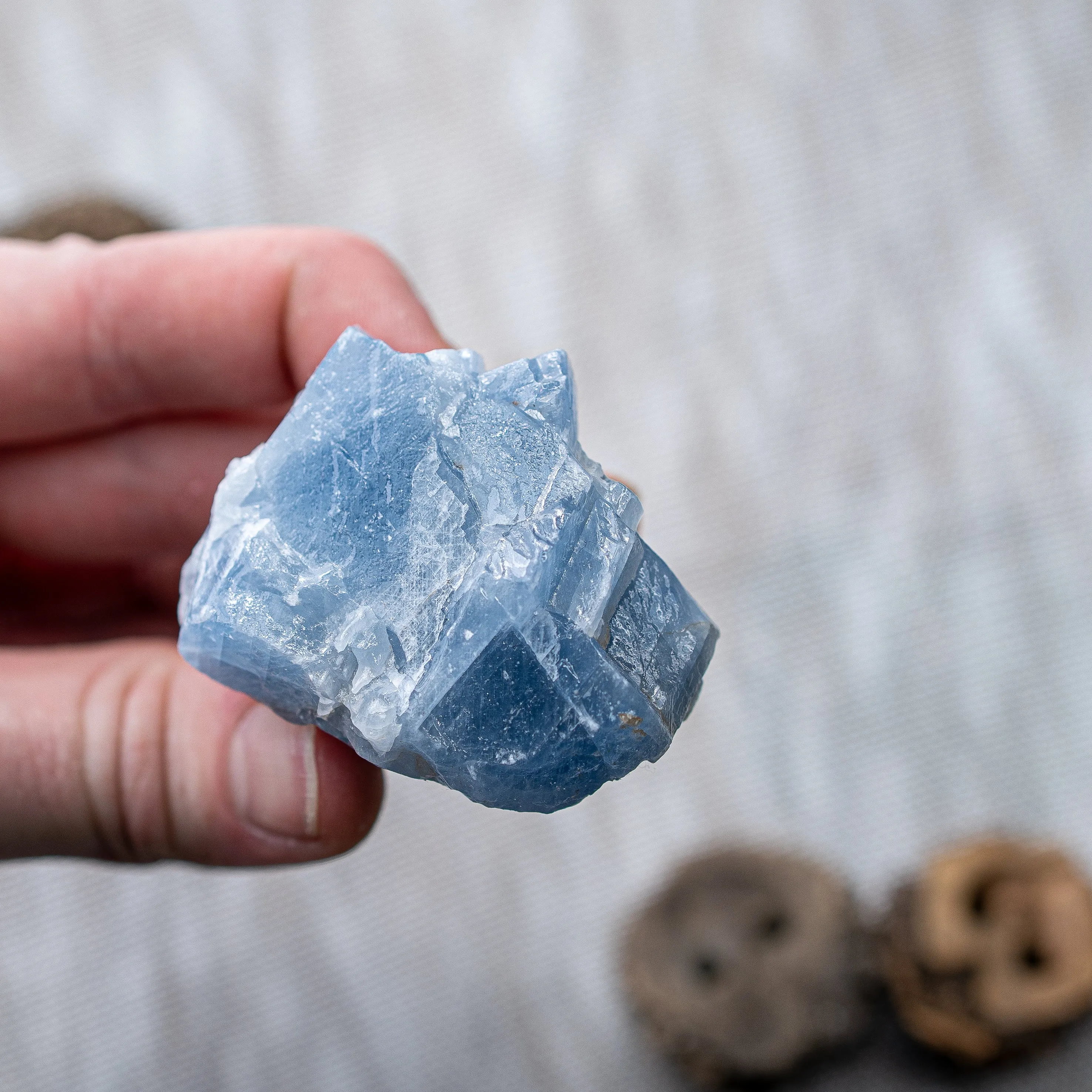 Watery Blue Calcite Small Free Form Specimen Set of 2 from Mexico~ Beautiful Acid Wash