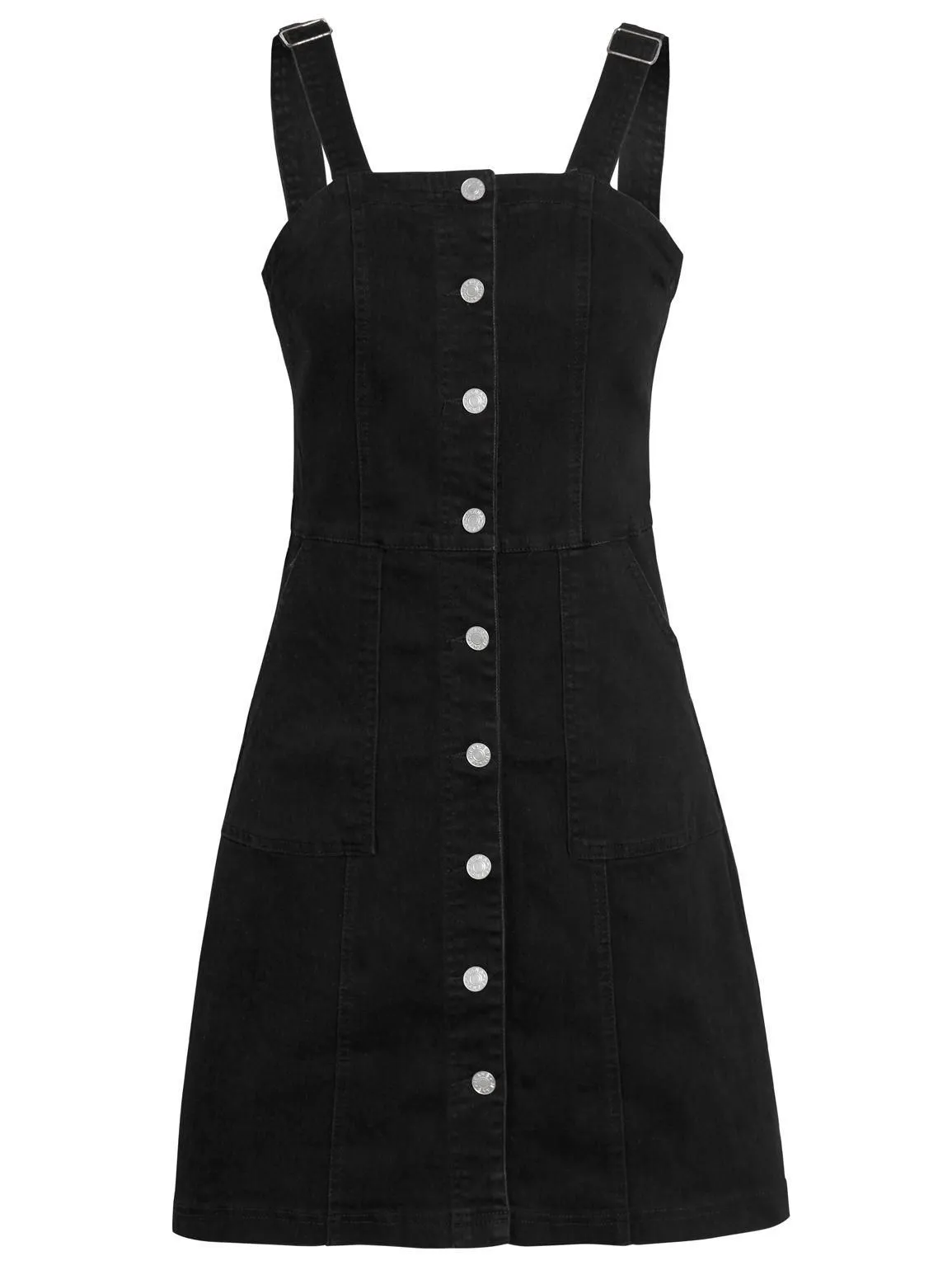 Womens Denim Pinafore Dress, Black, UK Size 8 to 14