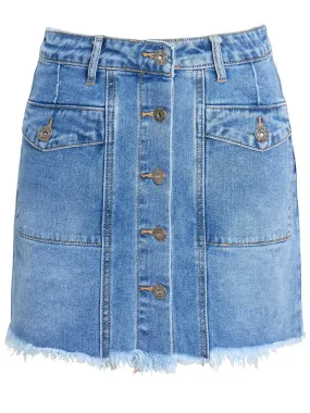 Womens Stretch Denim Mini Skirt with Raw Hem, UK Sizes 6 to 14