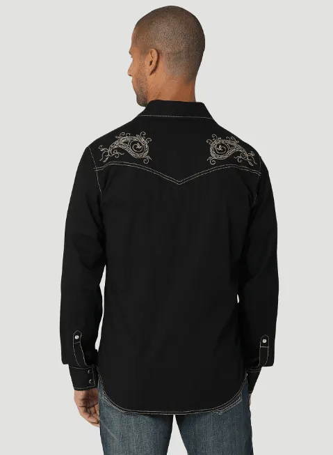 Wrangler Men's ROCK 47 Long Sleeve Embroidered Yoke Black Ember Western Snap Shirt  112324825